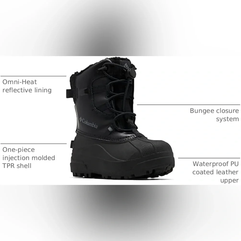 NWT Columbia Youth Bugaboot Celsius Insulated Waterproof Snow Boot, Blk/Graphite